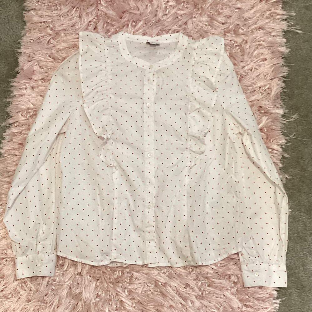 White Polka Dot Ruffle Blouse